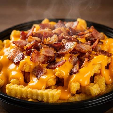 Batata Crinkle com Bacon e Cheddar